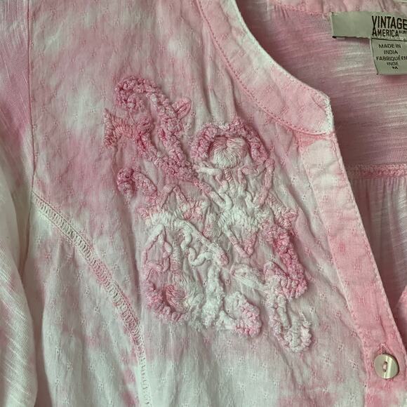 Vintage American Blues Pink Tie Dye Embroidered Button Up Shirt Size M Boho - Picture 12 of 16